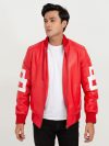 8 Ball Vibrant Red Leather Bomber Jacket - Front