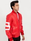 8 Ball Vibrant Red Leather Bomber Jacket - Right