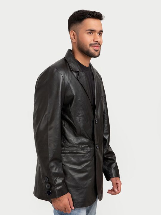 Adan Traditional Black Leather Coat - Right