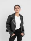 Alexandria Washy Black Leather Moto Jacket - Front