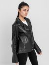 Alexandria Washy Black Leather Moto Jacket - Left