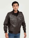 Amenadiel Brown Leather Bomber Jacket - Front Zipped