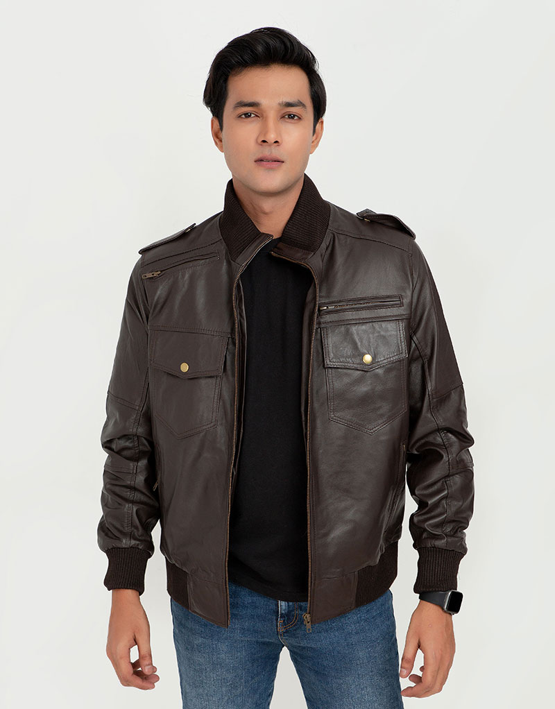 Buy Amenadiel Brown Leather Bomber Jacket - LeathersInn