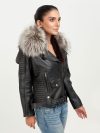 Angel in Disguise Silver Fox Fur Black Leather Jacket - Right