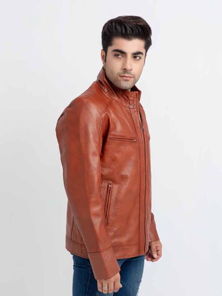 Anslem Hand-Waxed Brown Leather Biker Jacket - Left