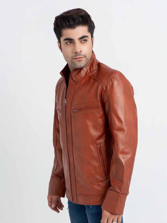 Anslem Hand-Waxed Brown Leather Biker Jacket - Right