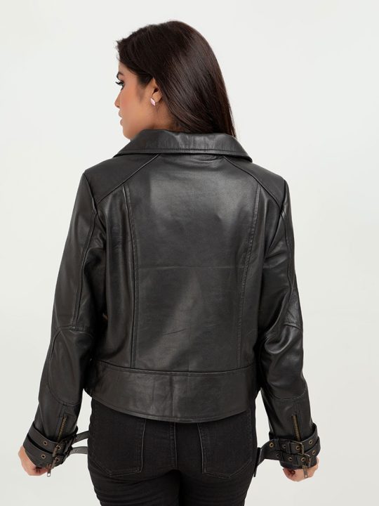 Arabella Moto Black Leather Jacket - Back