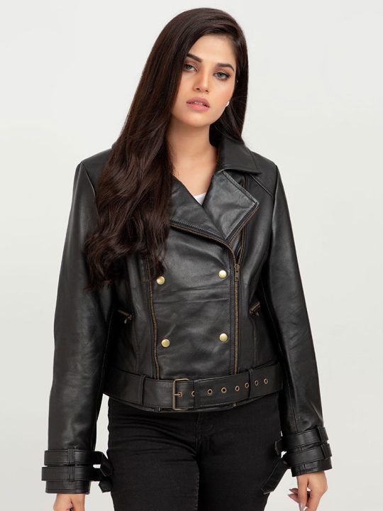 Arabella Moto Black Leather Jacket - Front