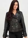 Arabella Moto Black Leather Jacket - Zoom