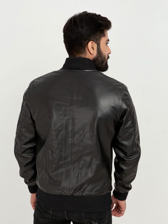 Archer Black Bomber Leather Contemporary Jacket - Back