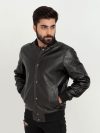 Archer Black Bomber Leather Contemporary Jacket - Buttoned