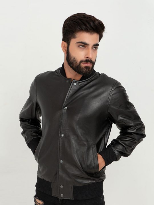 Archer Black Bomber Leather Contemporary Jacket - Front Buttoned