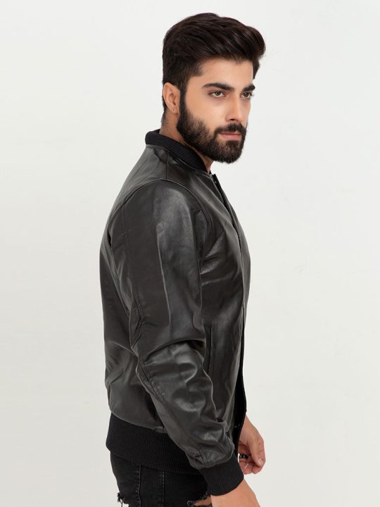 Archer Black Bomber Leather Contemporary Jacket - Right