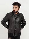 Archer Black Bomber Leather Contemporary Jacket - Zoom
