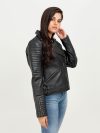 Avery Puff-Detailed Black Leather Biker Jacket - Right