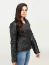 Avery Puff-Detailed Black Leather Biker Jacket - Right II