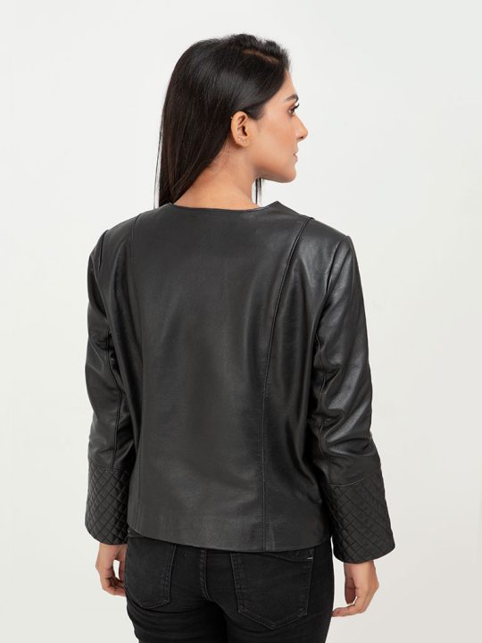 Blair Upper East Side Black Leather Jacket - Back