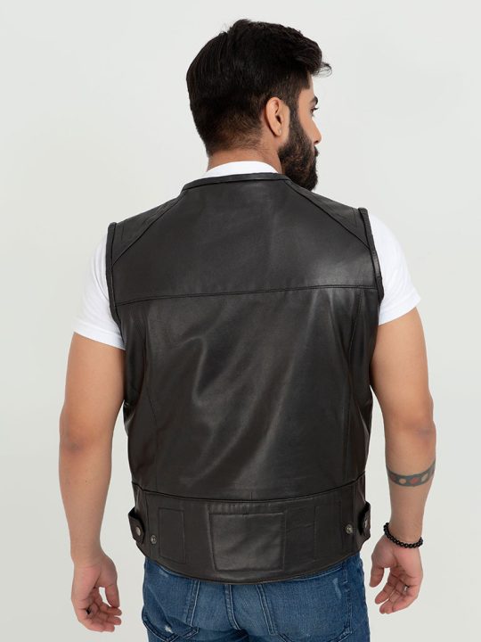 Brady Metallic Black Leather Vest - Back