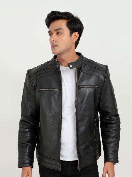 Bryant Black Moto Leather Jacket - Front