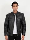 Bryant Black Moto Leather Jacket - Front Open