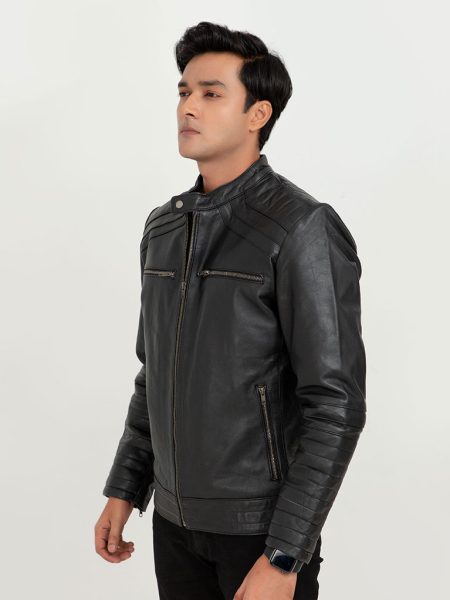 Bryant Black Moto Leather Jacket - Left