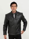 Bryant Black Moto Leather Jacket - Zipped
