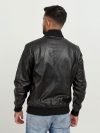 Bryce Snug Black Leather Bomber Jacket - Back
