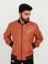 Bryce Snug Brown Leather Bomber Jacket - Zipped