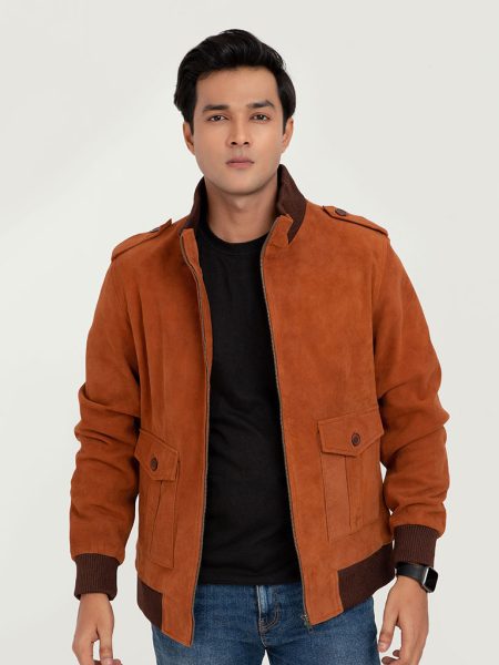 Colt Tan Suede Bomber Leather Jacket - Front
