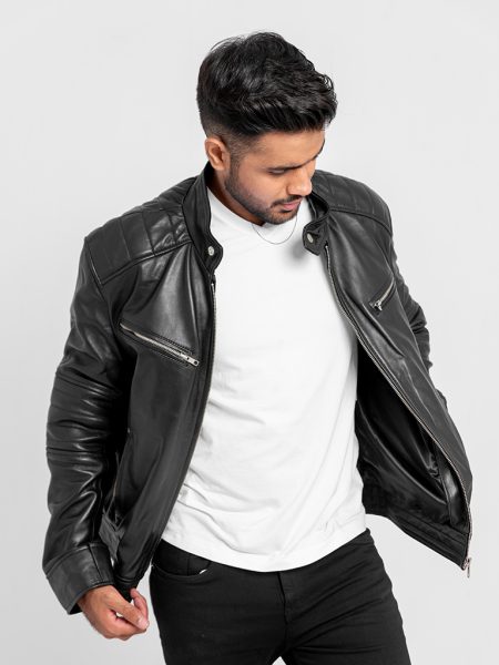 Connery Black Leather Moto Jacket - Front