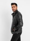 Connery Black Leather Moto Jacket - Right