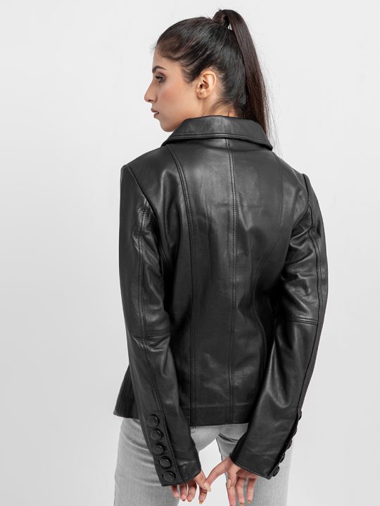 Constance Corset Black Leather Buttoned Jacket - Back