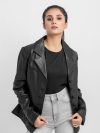 Constance Corset Black Leather Buttoned Jacket - Front