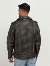 Damon Distressed Brown Leather Belted Biker Jacket - Back