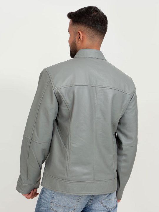 Danilo Light Grey Biker Leather Jacket - Back