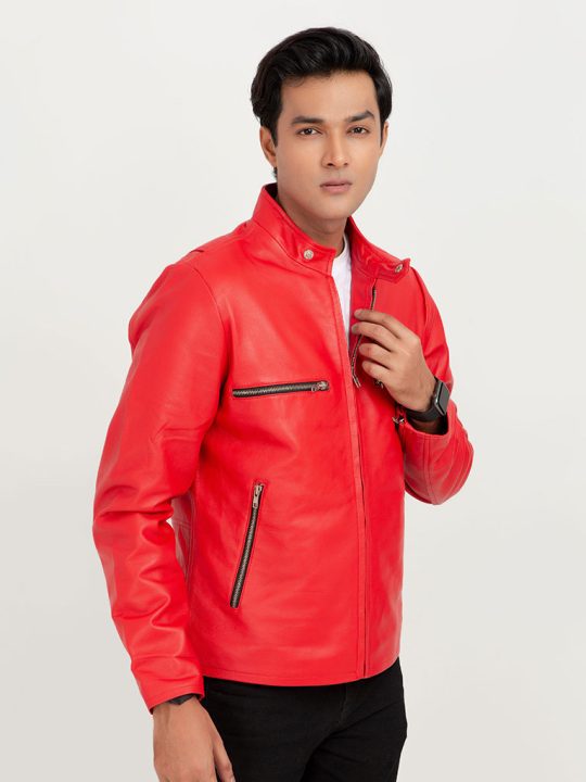 Dante Vibrant Red Moto Leather Jacket - Left