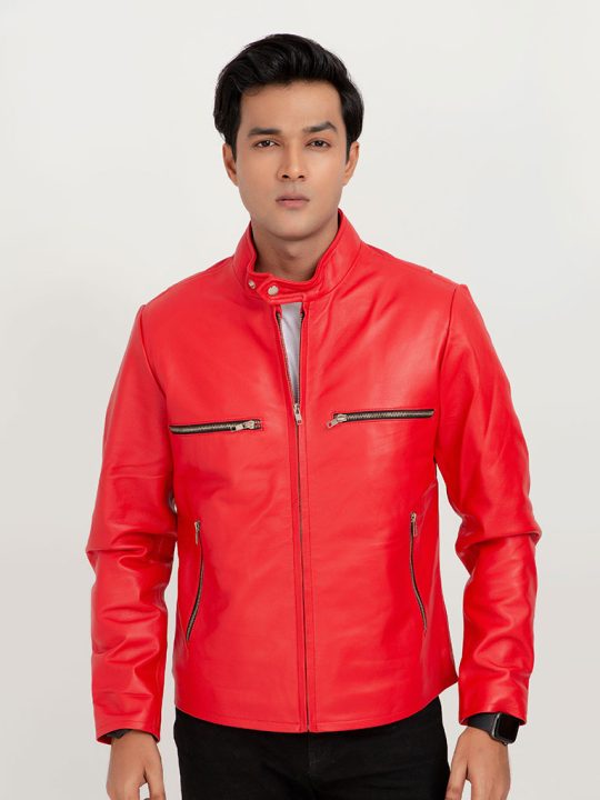 Dante Vibrant Red Moto Leather Jacket - Zipped