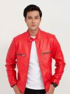 Dante Vibrant Red Moto Leather Jacket - Zoom