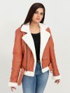 Decker Red-Orange with White Fur Leather Jacket - Front