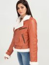 Decker Red-Orange with White Fur Leather Jacket - Left