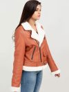 Decker Red-Orange with White Fur Leather Jacket - Right