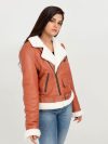 Decker Red-Orange with White Fur Leather Jacket - Right Zipped