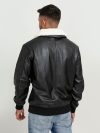 Demi Lined White Shearling Black Leather Jacket - Back