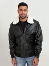 Demi Lined White Shearling Black Leather Jacket - Zipped