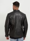 Drew Vertical Channel Black Leather Biker Jacket - Back