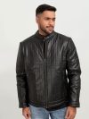 Drew Vertical Channel Black Leather Biker Jacket - Zipped