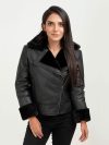 Edwina Black Aviator Leather Jacket - Zipped