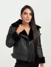 Edwina Black Aviator Leather Jacket - Zoom