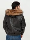 Elias Black Leather Jacket with Raccoon Fur Hood - Back