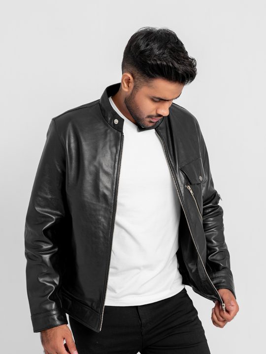 Elliot Slim Suited Black Leather Jacket - Front